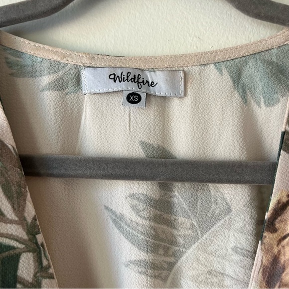 Wildfire Tropical Leaf Print Maxi Dress XS Beige Green Sleeveless Vacation - Picture 7 of 11